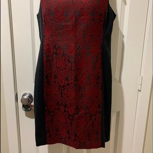 Talbots Jacquard dress. Petite. Black with red lace embroidered. Size 14P. Used